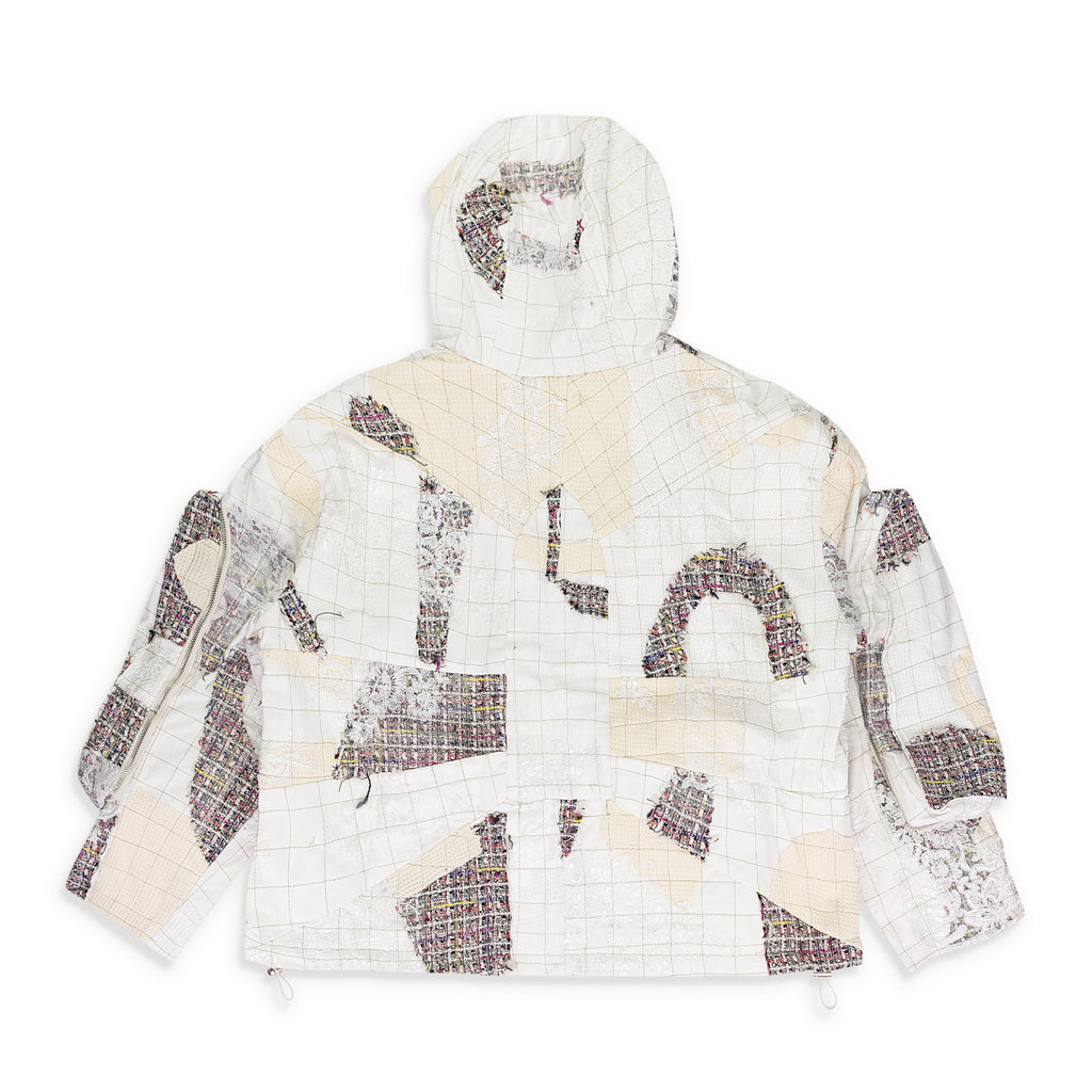 WHITE TWEED PATCHWORK WINDOW HOODIE