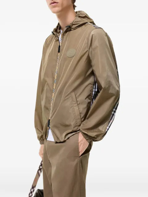 Burberry check-trim nylon hooded jacket