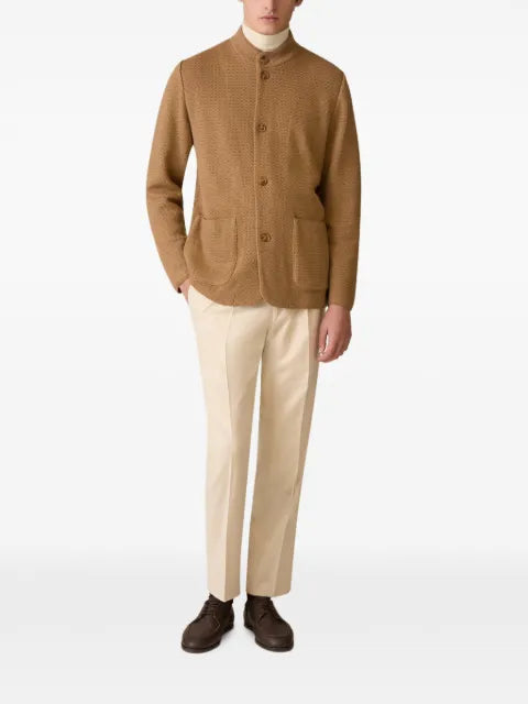 Lardini Mandarin-collar basket-stitch cardigan