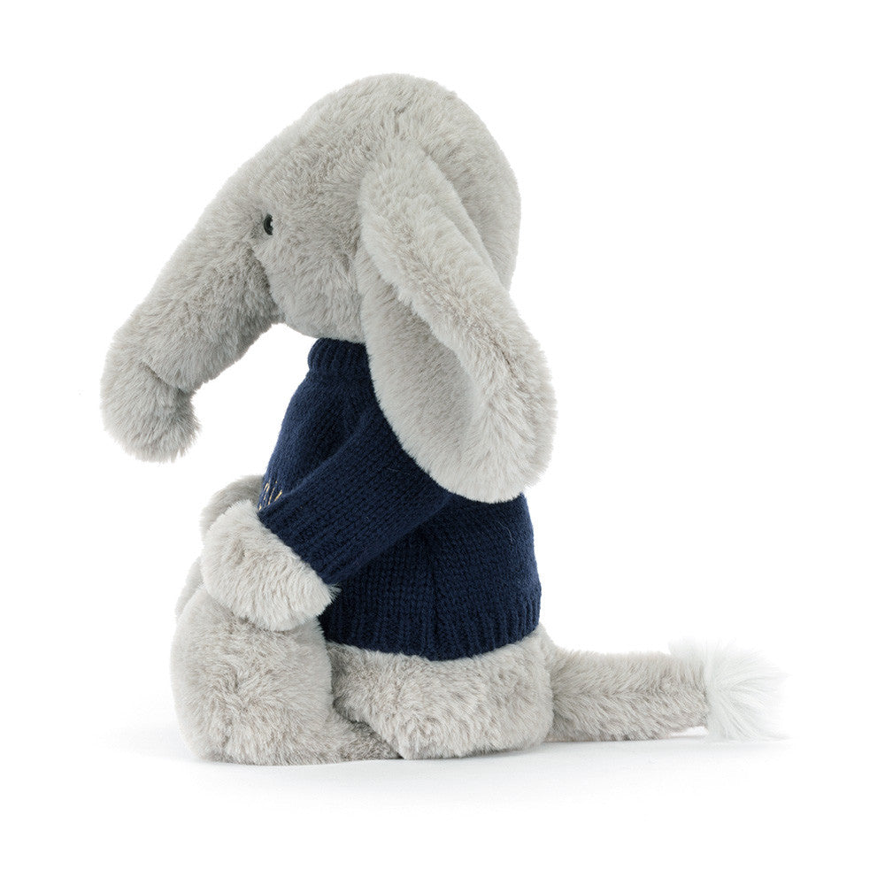Bashful Luxe Elephant Thuddeus with Personalized Navy Jumper