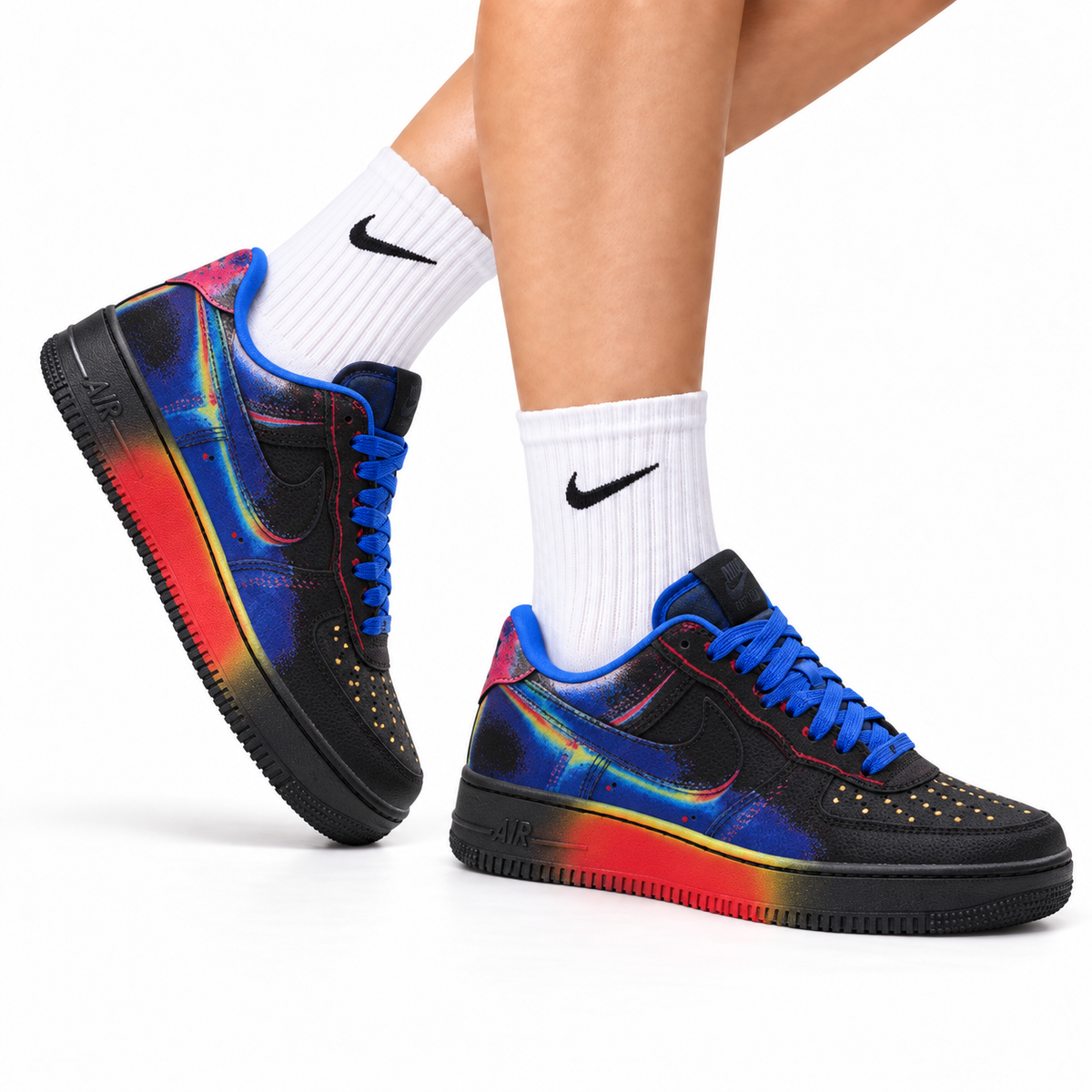 Nike Air Force 1 Low Black Blue Red Multicolor Unisex Sneakers Style 02