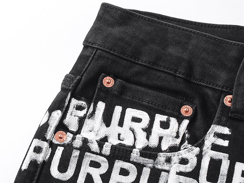 Purple Brand All-Over Wordmark Slim Tapered Jeans