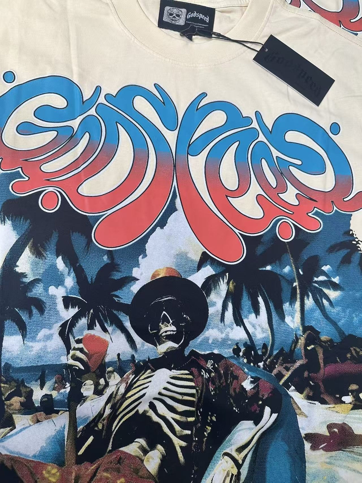Godspeed Beach Skeleton Graphic T-Shirt