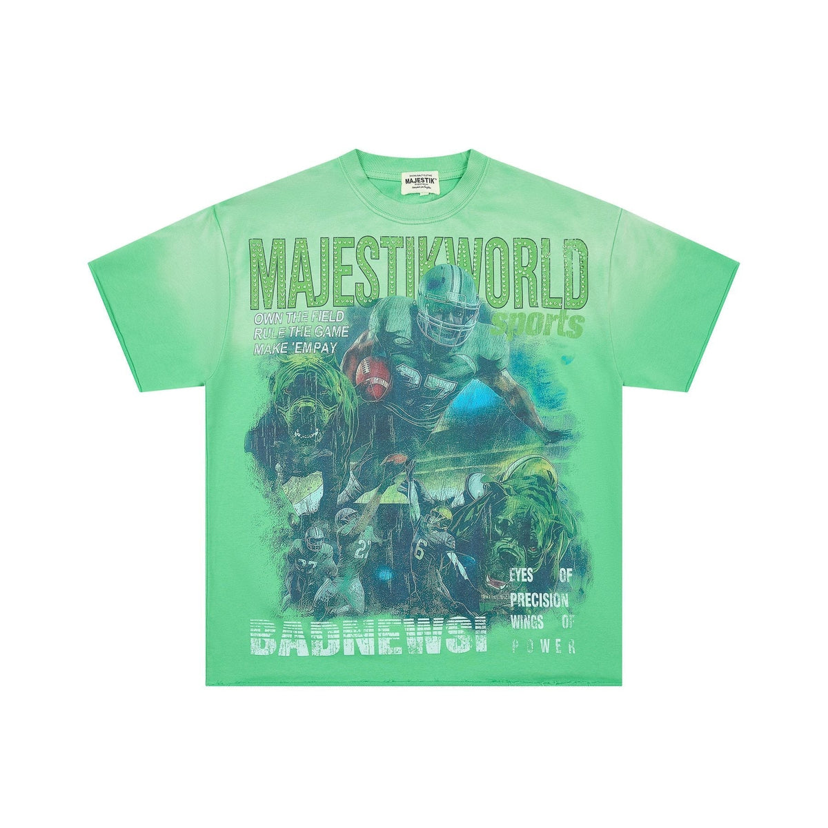 MAJESTIK Green Football Graphic T-Shirt