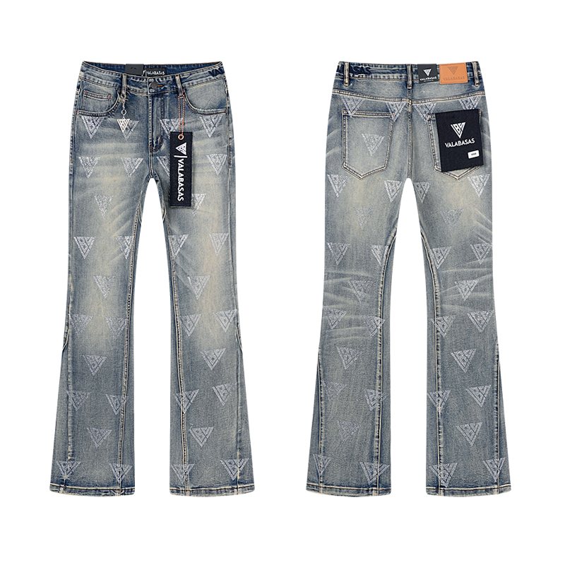 VALABASAS Triangle Motif Washed Denim Jeans