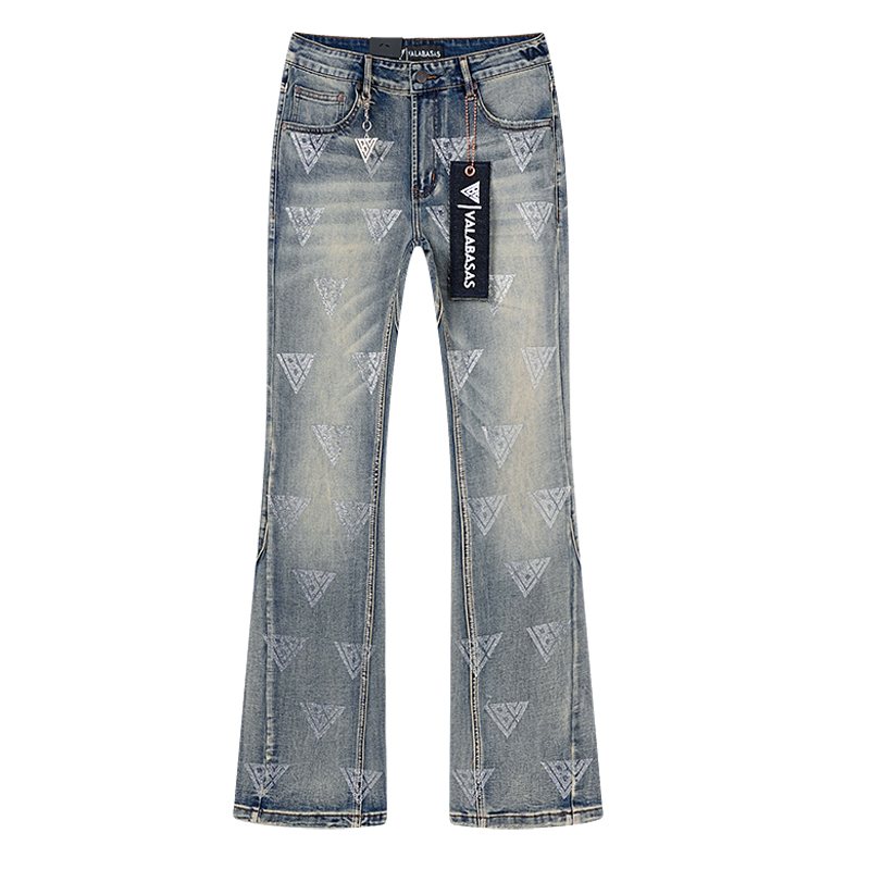 VALABASAS Triangle Motif Washed Denim Jeans
