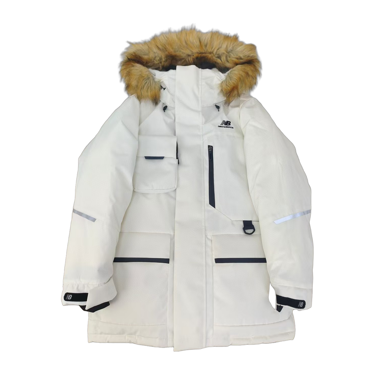 New Balance Faux Fur-Trim Hooded Utility Jacket – White