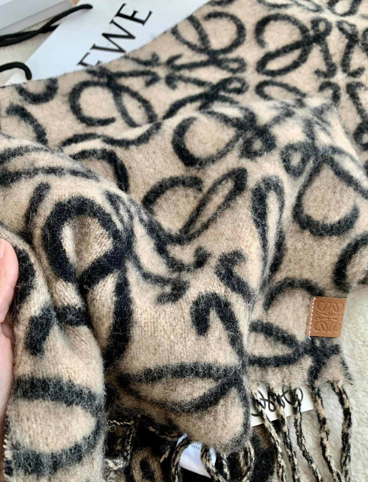 Loewe Black & Tan Motif Fringe Scarf