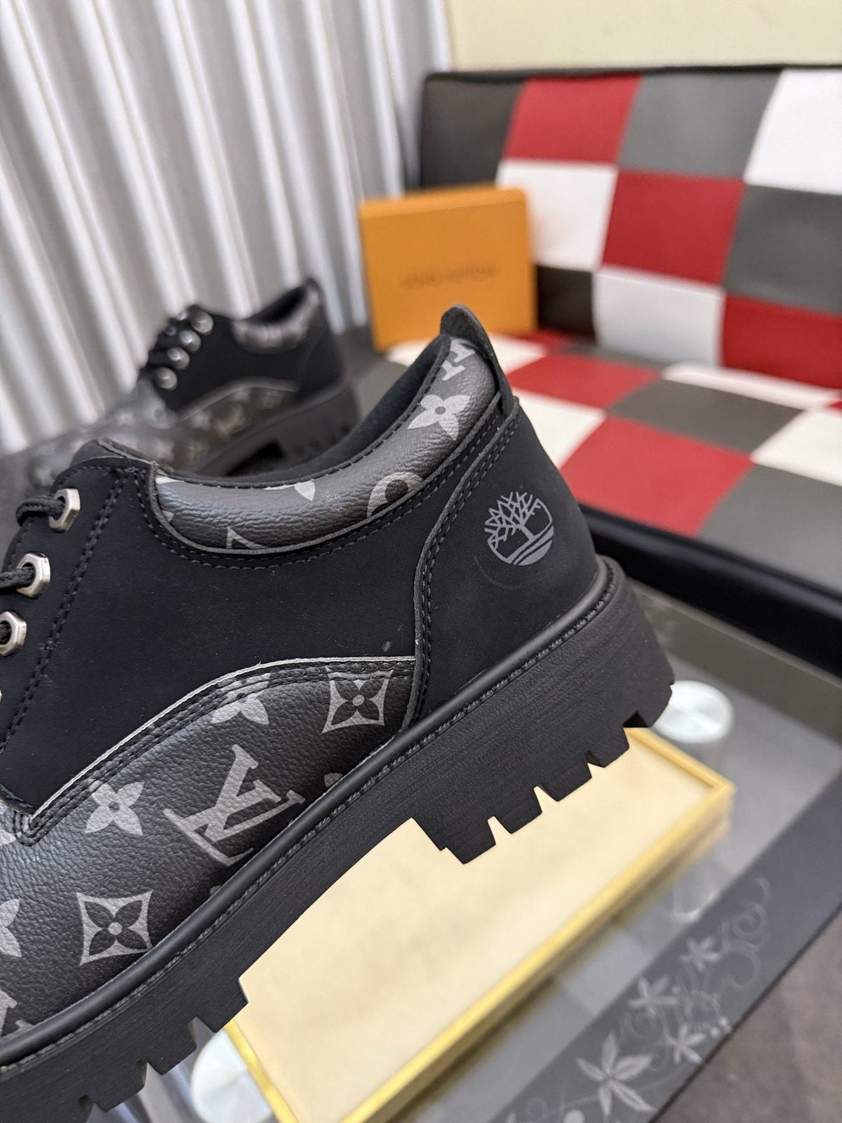 Louis Vuitton Black & Dark Gray Monogram Lace-Up Shoes