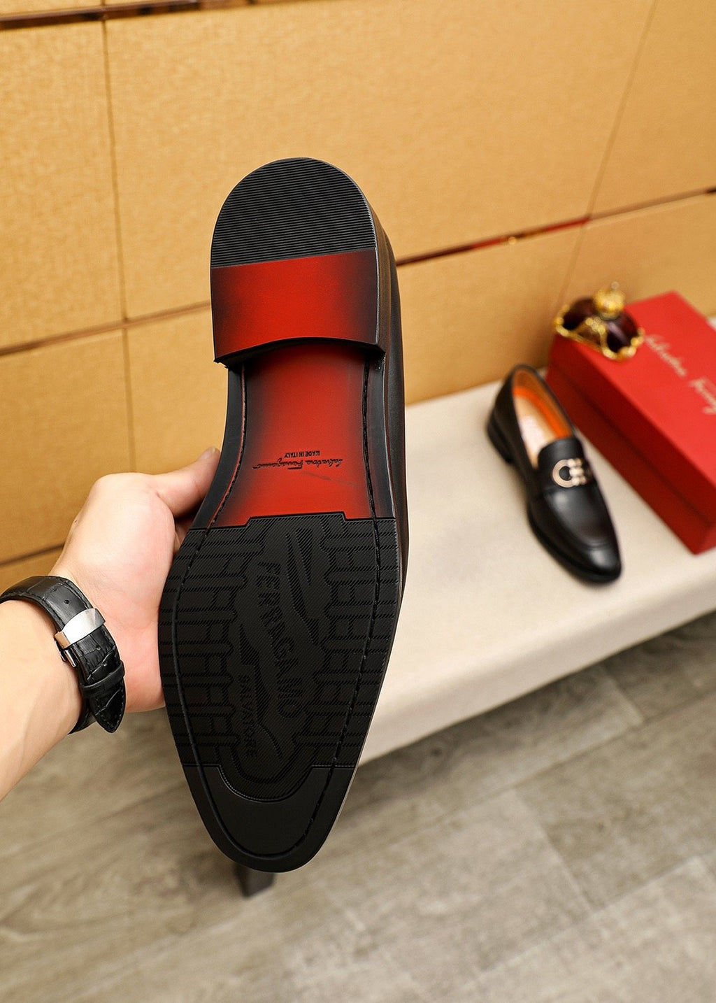 Ferragamo Black Buckle Loafers - Slip-On Construction