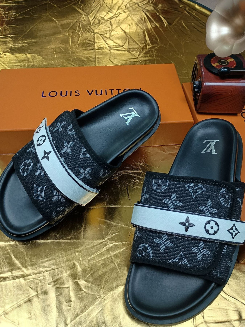 Louis Vuitton Black Graphic Band Slide Sandals