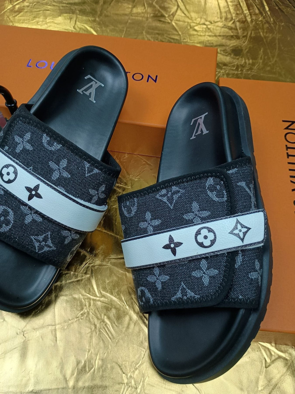 Louis Vuitton Black Graphic Band Slide Sandals