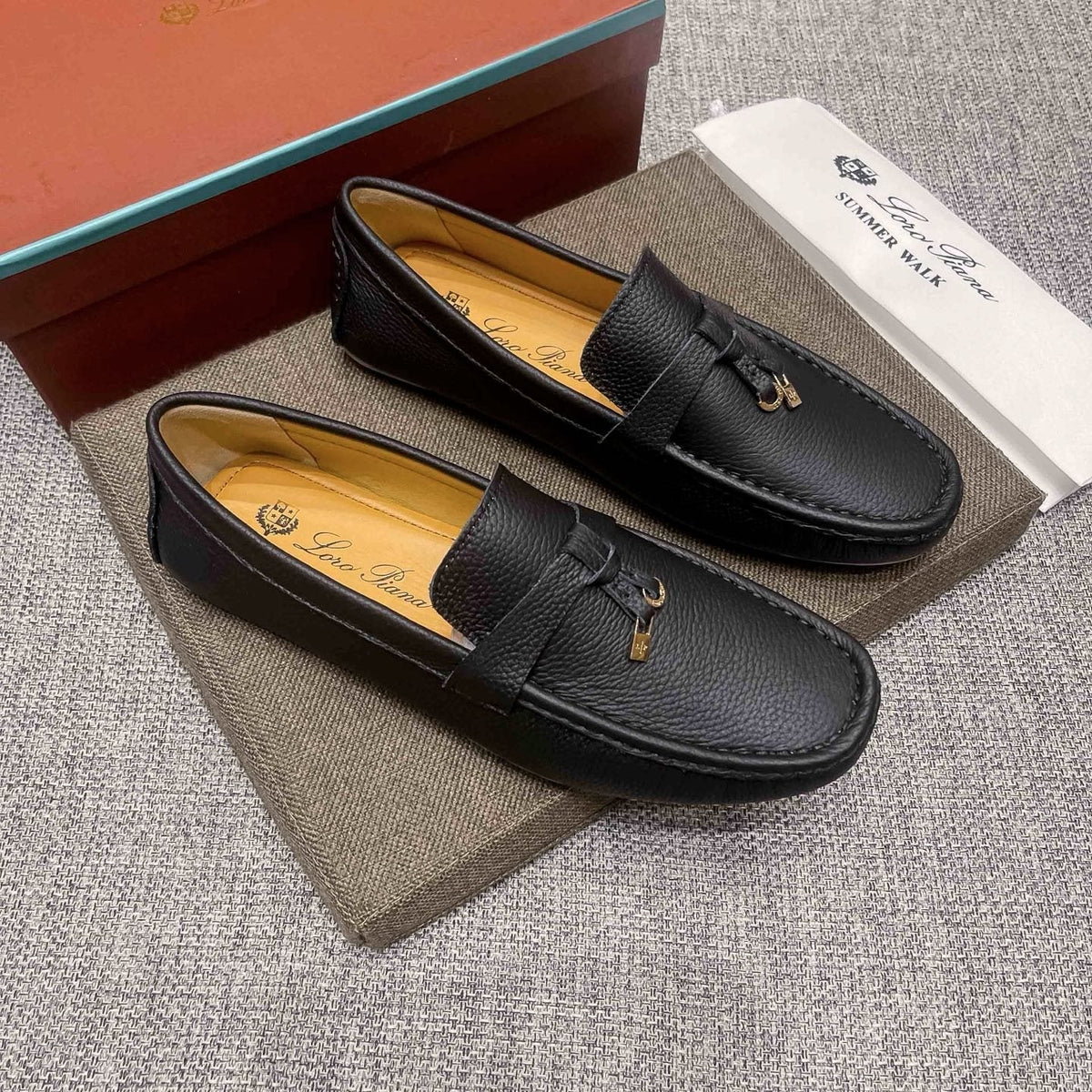 Loro Piana Black Textured Loafers
