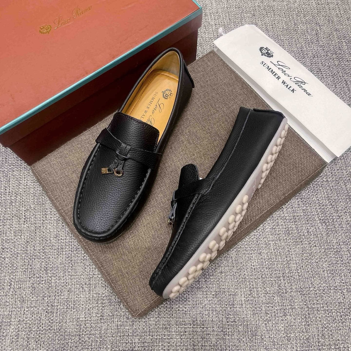 Loro Piana Black Textured Loafers