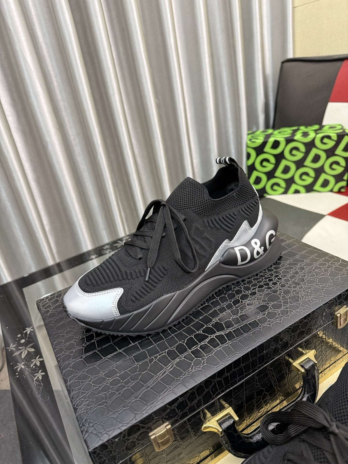 Dolce & Gabbana Black Sneakers with Silver Accents