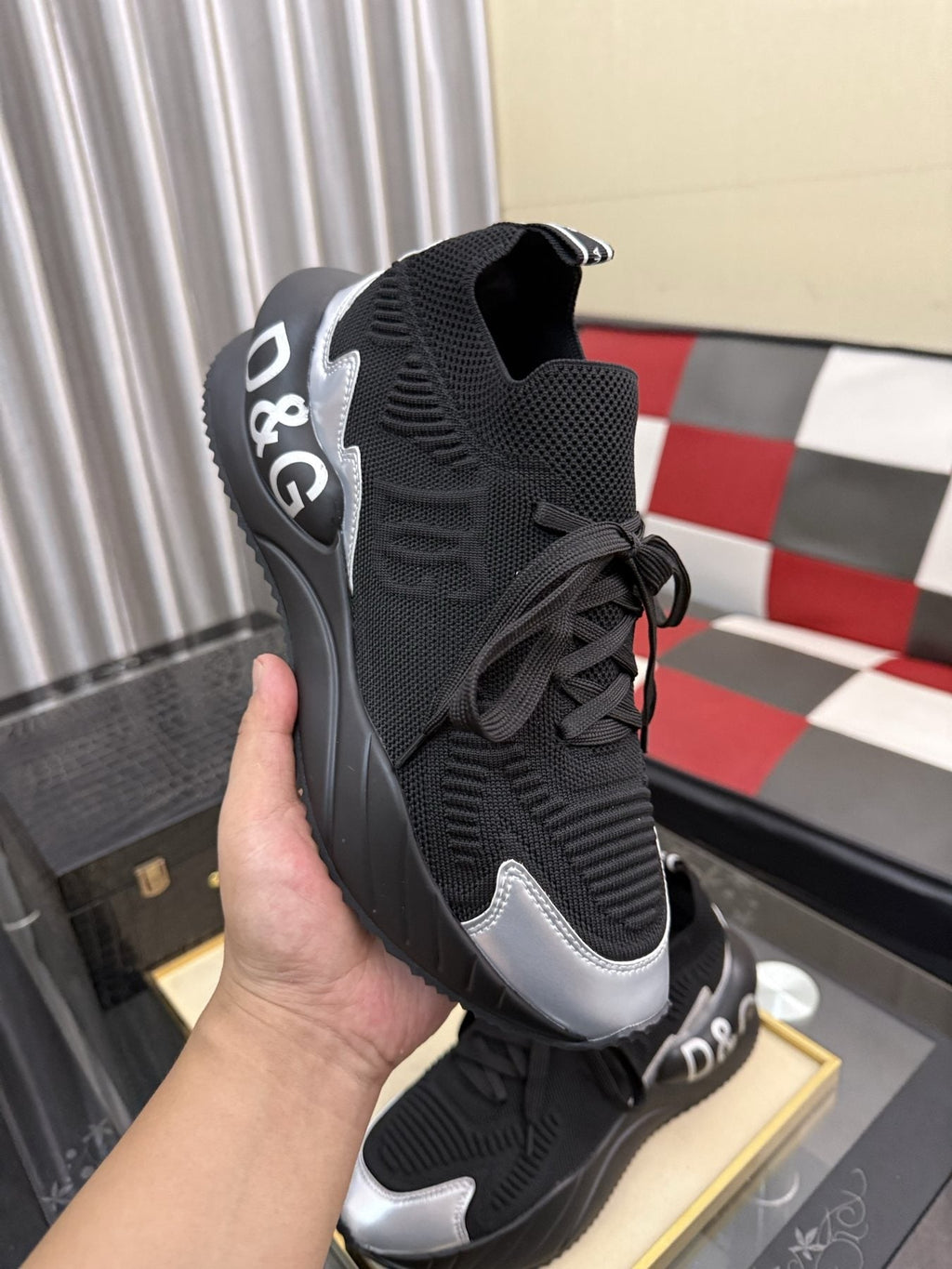 Dolce & Gabbana Black Sneakers with Silver Accents