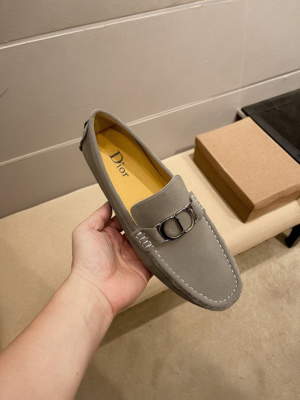 Dior Men's Gray Metal Accent Driving Loafers
