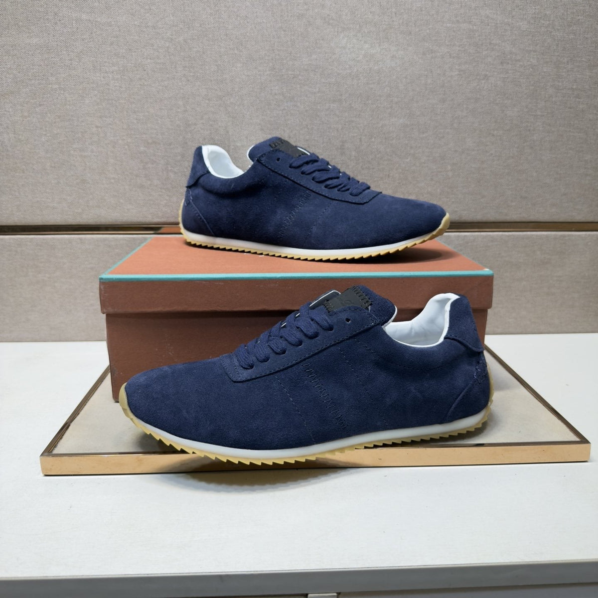 Loro Piana Navy Lace-Up Sneakers