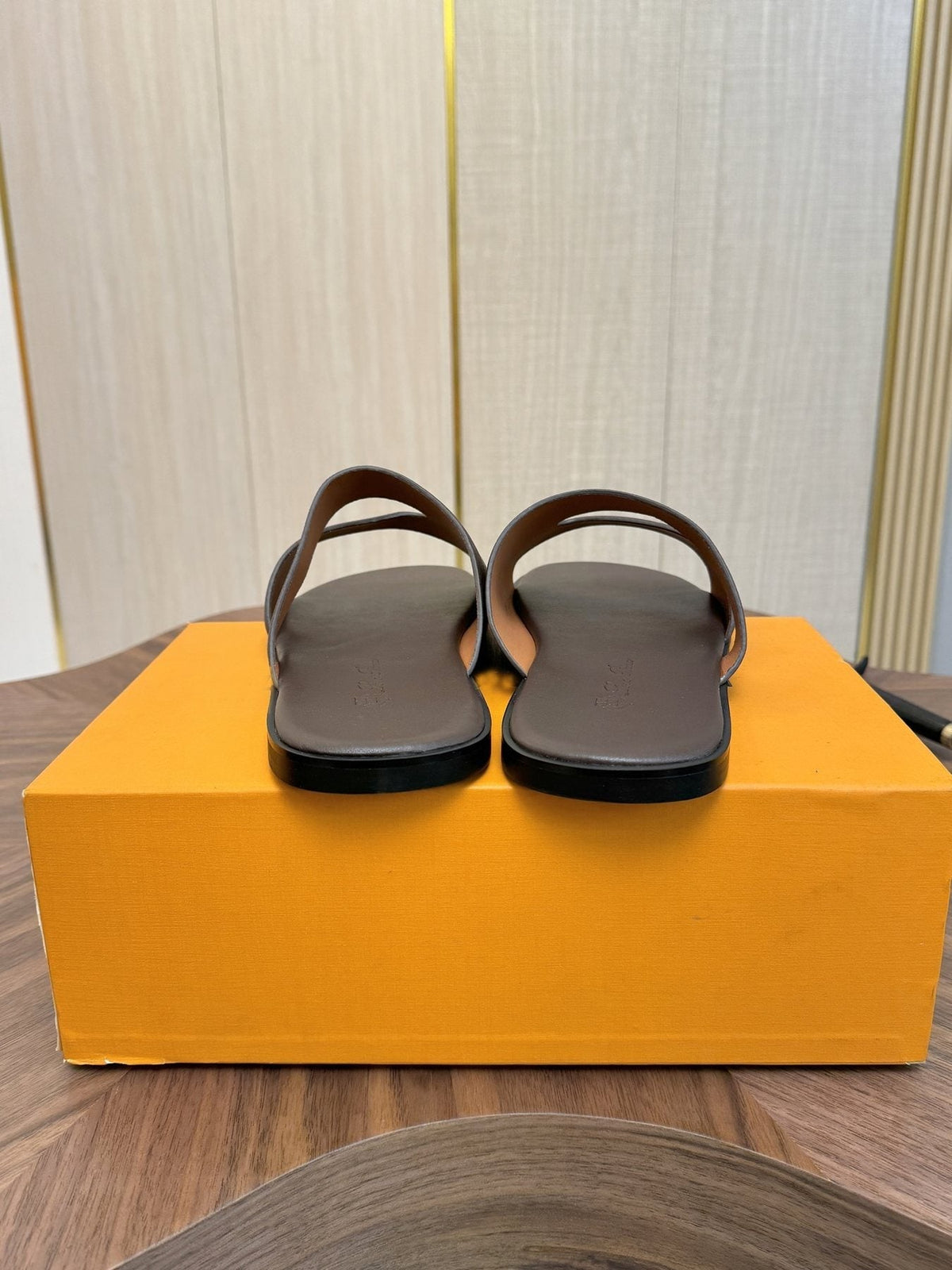 Loro Piana Men's Dark Brown Leather Slide Sandals