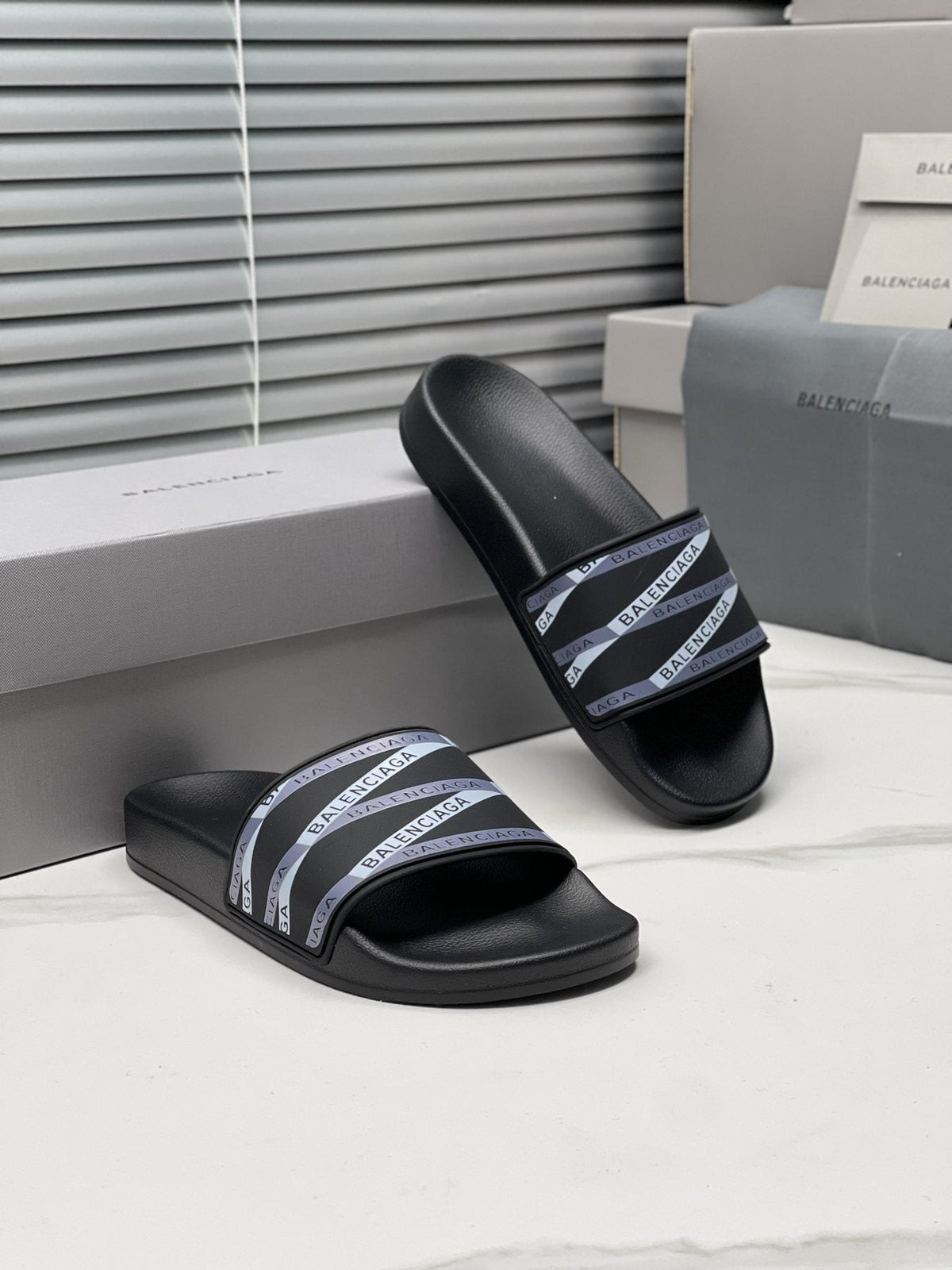 Balenciaga Logo Strap Slide Sandals