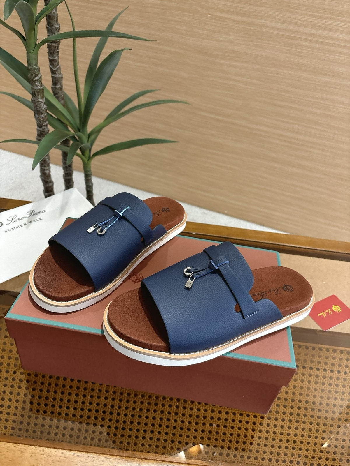 Loro Piana Men's Leather Slide Sandals - Rubber Outsole