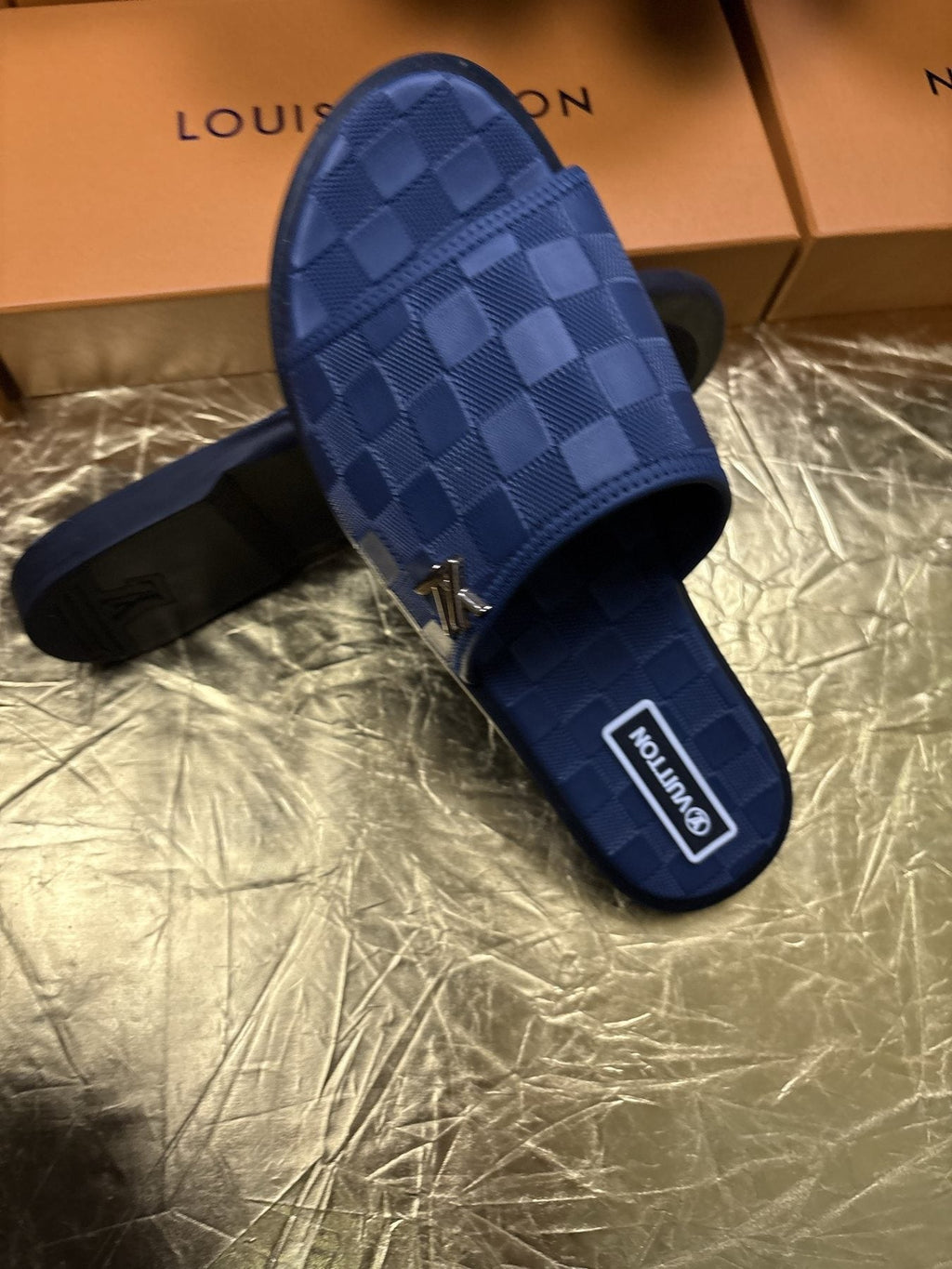 Louis Vuitton Checker-Pattern Slide Sandals