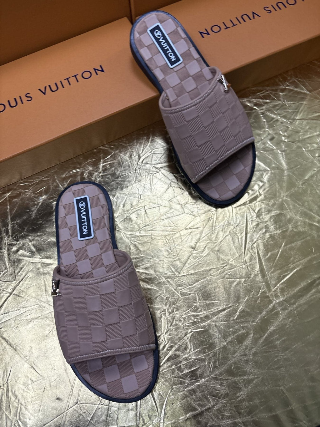 Louis Vuitton Checker-Pattern Slide Sandals
