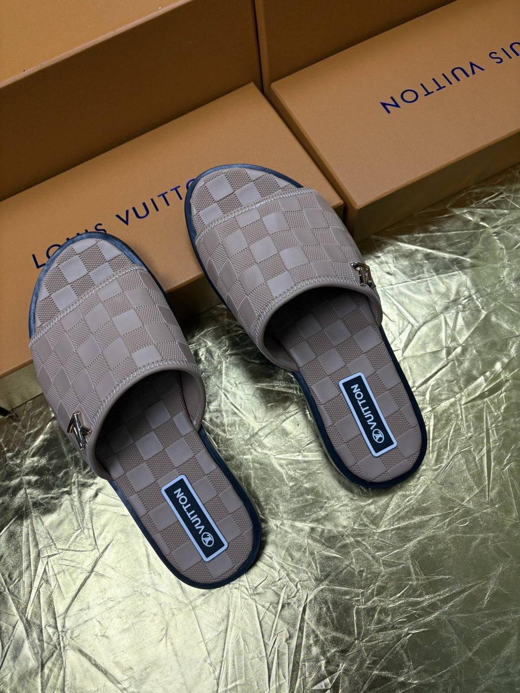 Louis Vuitton Checker-Pattern Slide Sandals